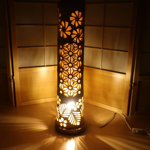 竹灯り・竹あかり・竹灯籠・竹灯篭・竹ランプ 繊細・両面彫り～～ 癒し