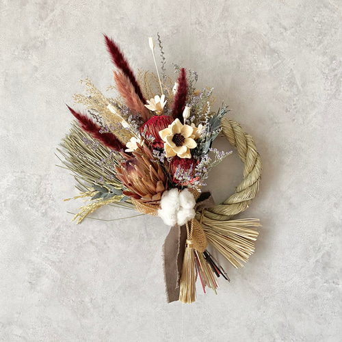 ドライフラワーのしめ縄リース/正月飾り/しめ飾り/ドライフラワー