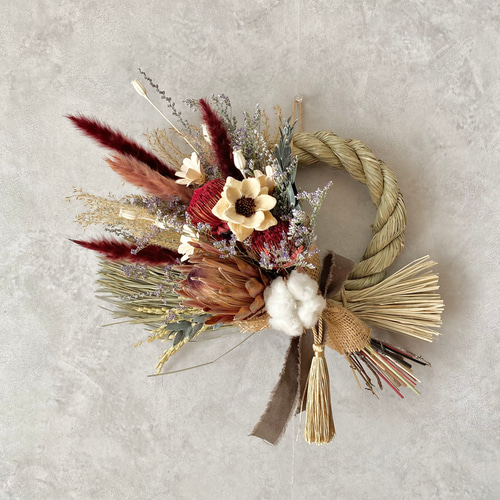 ドライフラワーのしめ縄リース/正月飾り/しめ飾り/ドライフラワー