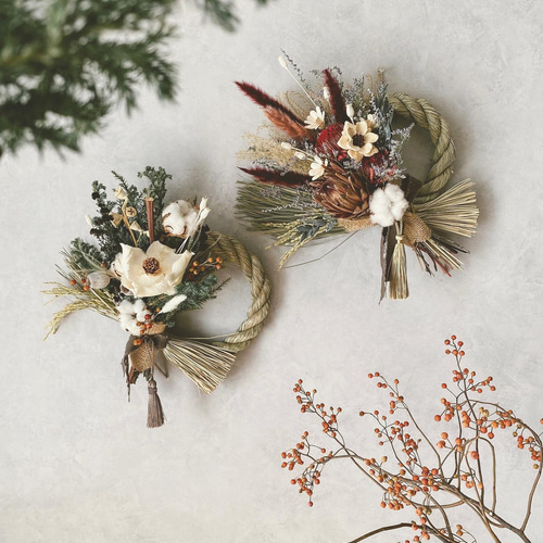 ドライフラワーのしめ縄リース/正月飾り/しめ飾り/ドライフラワー