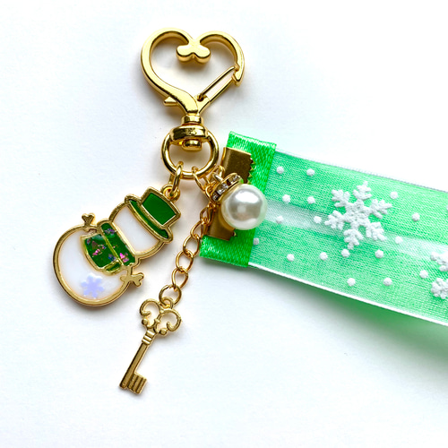 snowman＊雪の結晶リボンキーホルダー GREEN キーホルダー miasnow..y