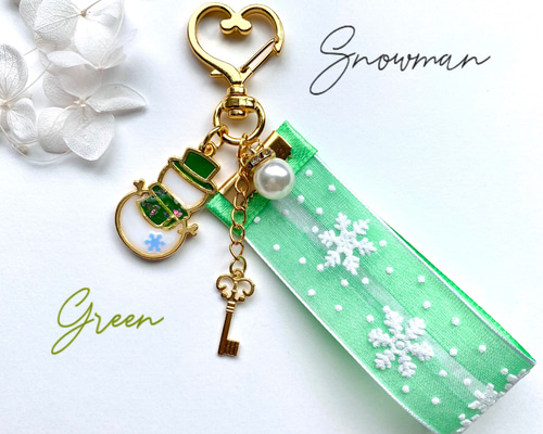 snowman＊雪の結晶リボンキーホルダー GREEN キーホルダー