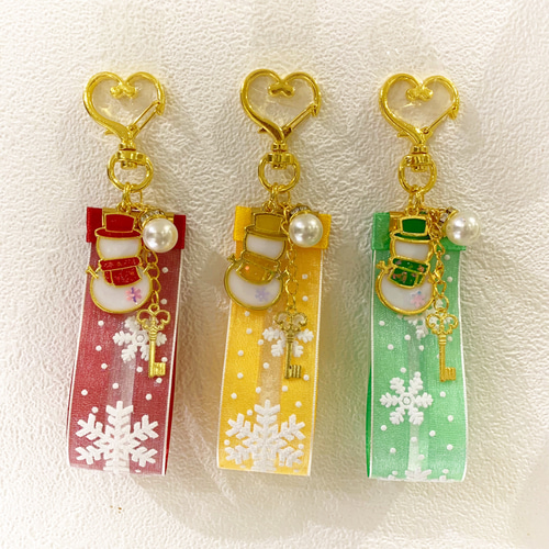 snowman＊雪の結晶リボンキーホルダー GREEN キーホルダー miasnow..y