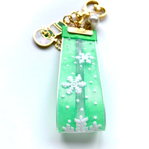 snowman＊雪の結晶リボンキーホルダー GREEN キーホルダー miasnow..y