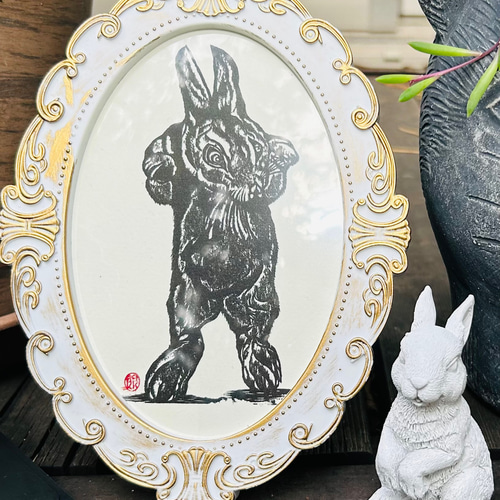 柿沼朋実ウサギの木版画プリント 手軽に楽しめる正月飾り 玄関やお部屋