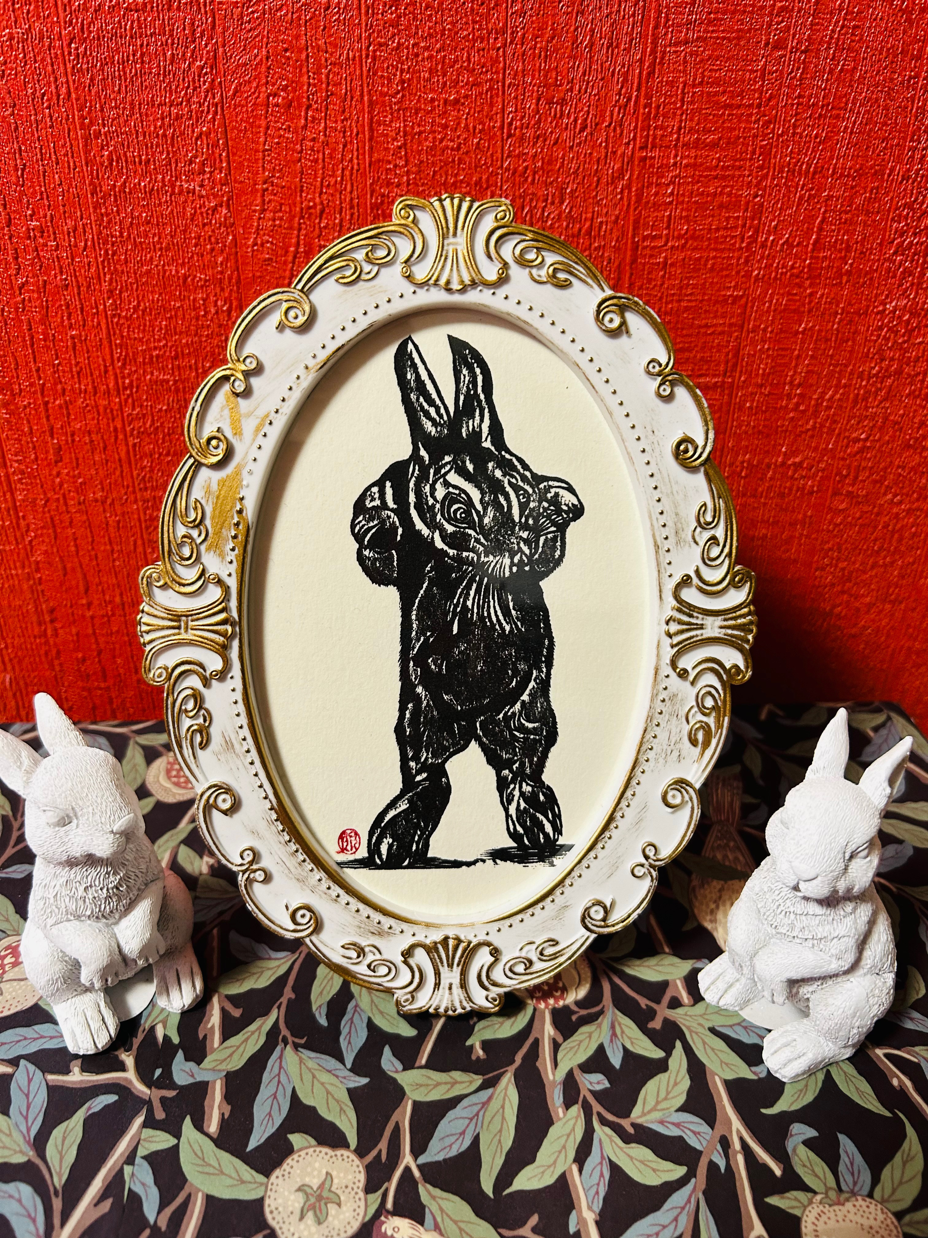 柿沼朋実ウサギの木版画プリント 手軽に楽しめる正月飾り 玄関やお部屋