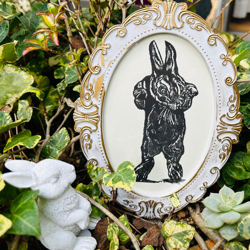 柿沼朋実ウサギの木版画プリント 手軽に楽しめる正月飾り 玄関やお部屋