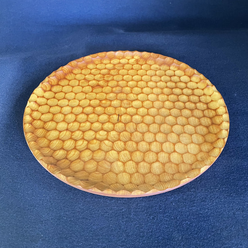 木彫うつわ ウッドプレート36cm(浅A)桂 1枚板 蜂の巣彫り 食器 食材