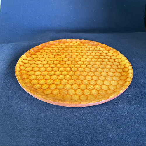木彫うつわ ウッドプレート36cm(浅A)桂 1枚板 蜂の巣彫り 食器 食材