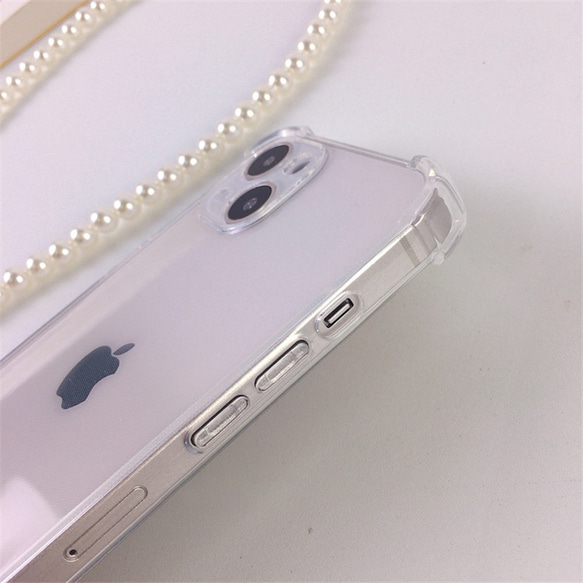 iPhone 14ケース ショルダー ストラップ付き クリアケース かわいい パール 肩掛け おしゃれ バッグ風 10枚目の画像