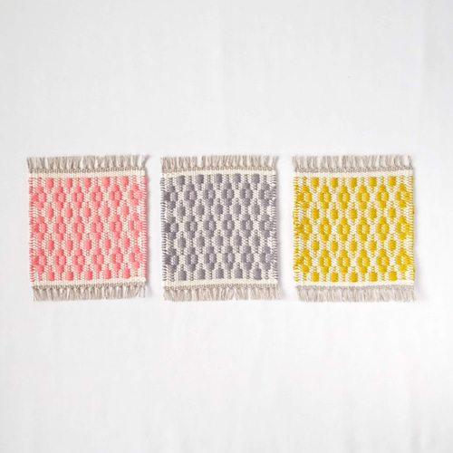 手織り】ローゼンゴン織の卓上マット（ピンク） コースター YOSHÏKA