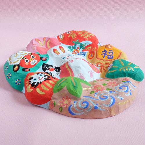 張り子 宝船-福卯と縁起物盛りだくさん-(御獅子・鷽) その他置物