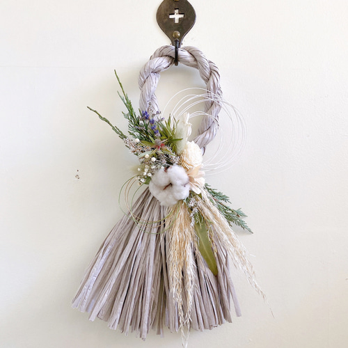 お正月飾り White＆green グレータッセル飾り しめ縄 しめ飾り