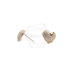 ERG-2262-G【2個入り】ハートキュービックピアス,heart Cubic Post Earring 3枚目の画像