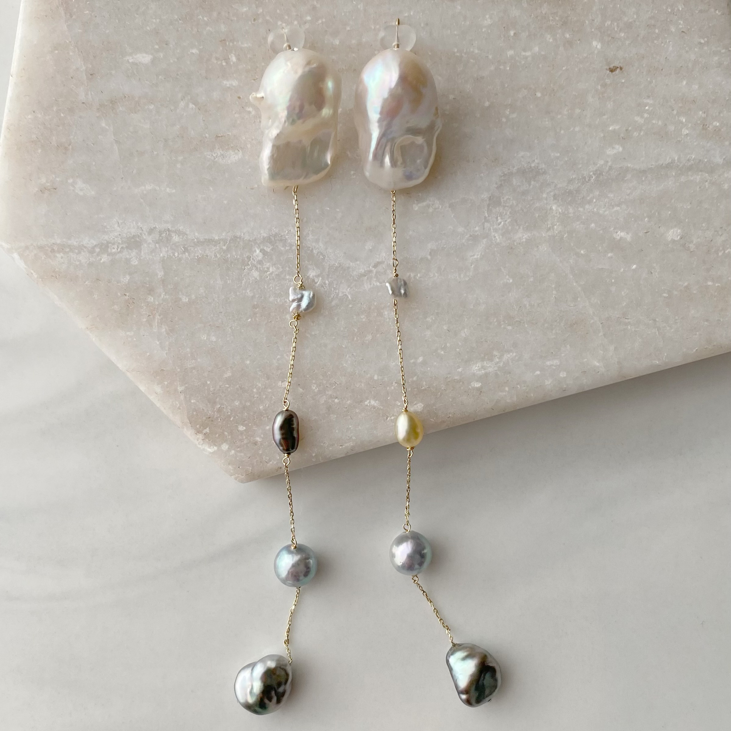 一点もの　アコヤ　タヒチ　バロックパール　ロング　ピアス　イヤリング