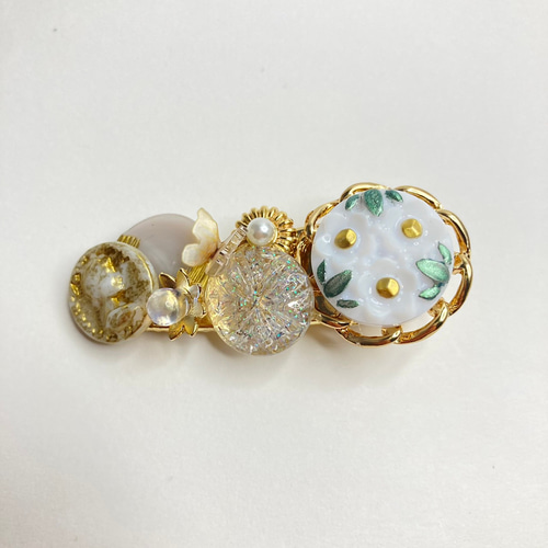アンティーク風ボタン ヘアクリップ こっくりカラー 秋 冬 上品 ヘア