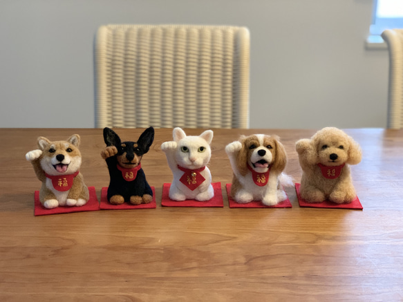 ミニチュアピンシャー ミニピン 招き犬 犬の置物 羊毛フェルト