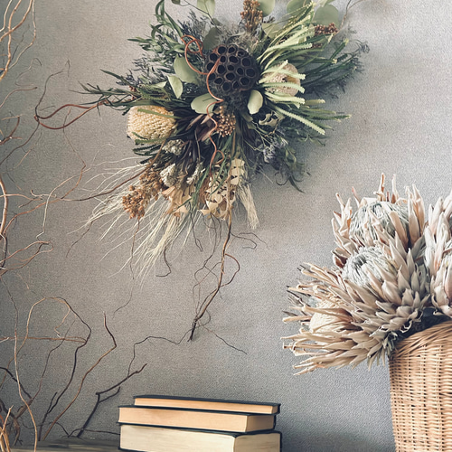 ロゼッタとグリーンの壁面アレンジ⚪︎ドライフラワー ロゼッタとグリーンの壁面アレンジ⚪︎ドライフラワー ロゼッタ