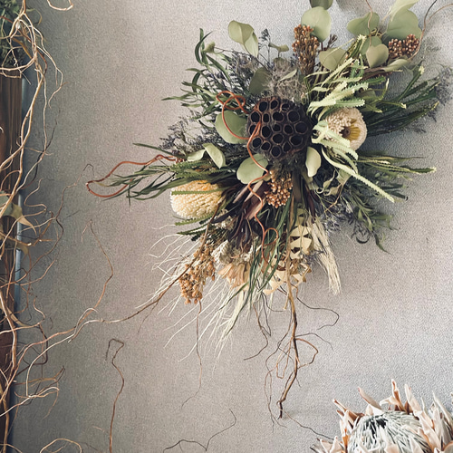 ドライフラワー壁掛けアレンジ】男前インテリア~ワイルドフラワーの  