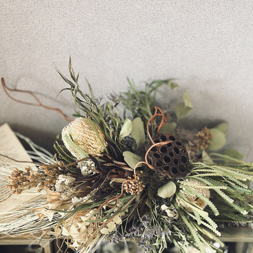 ドライフラワー壁掛けアレンジ】男前インテリア~ワイルドフラワーの  