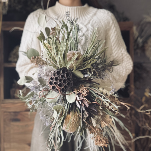 ドライフラワー壁掛けアレンジ】男前インテリア~ワイルドフラワーの  