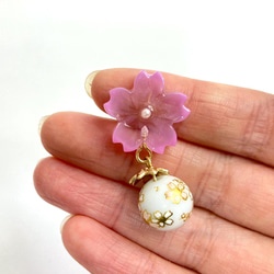 【 ピアス or イヤリング 】 レジン 和風 桜 和 ピンク 花 フラワー 和服 4枚目の画像