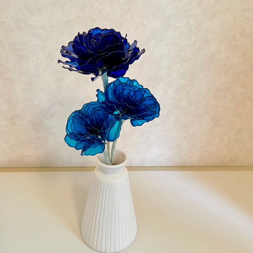 アメリカンフラワー、ディプフラワー(碧の薔薇） 薔薇の髪飾り《ブルー》 ＊アメリカンフラワー ＊ディップ