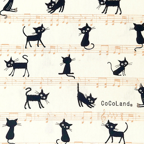 オックス生地【50×110cm】ココランド 黒猫 トラ猫 音符 音楽 楽譜 ねこ