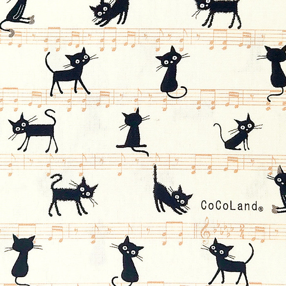 オックス生地【50×110cm】ココランド 黒猫 トラ猫 音符 音楽 楽譜 ねこふんじゃった 3枚目の画像