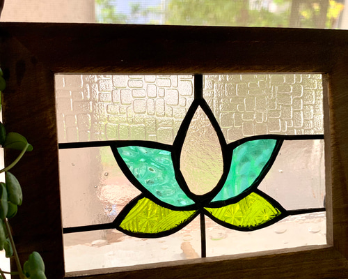 ステンドグラス※パネル※Flower枠ブラウン その他インテリア雑貨 Glass