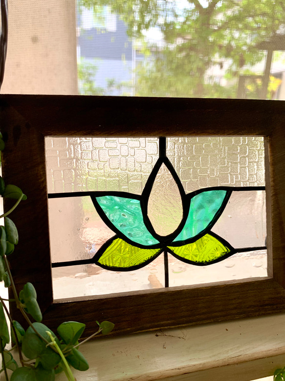ステンドグラス※パネル※Flower枠ブラウン その他インテリア雑貨 Glass