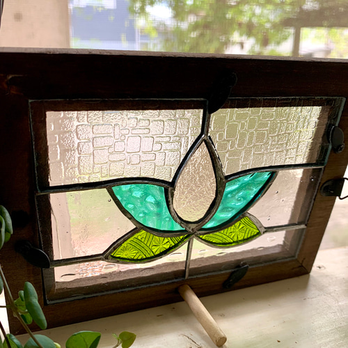 ステンドグラス※パネル※Flower枠ブラウン その他インテリア雑貨 Glass