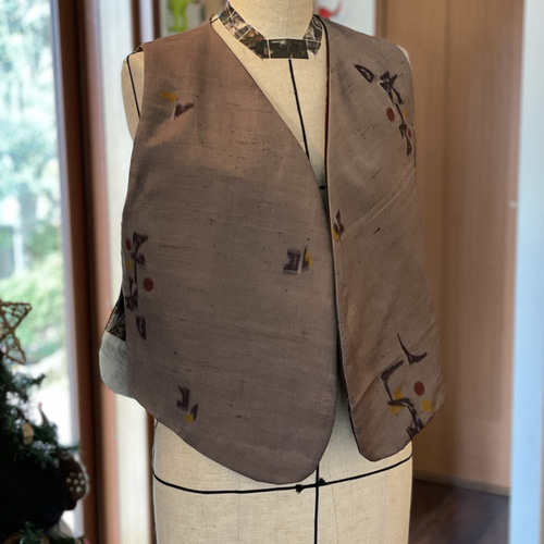 着物リメイク(大島紬パッチワーク リバーシブルベスト) ベスト