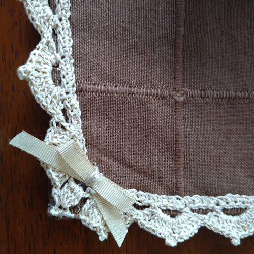 レース編み・エジングプレイスマット（ブラウン）25✕37 その他雑貨