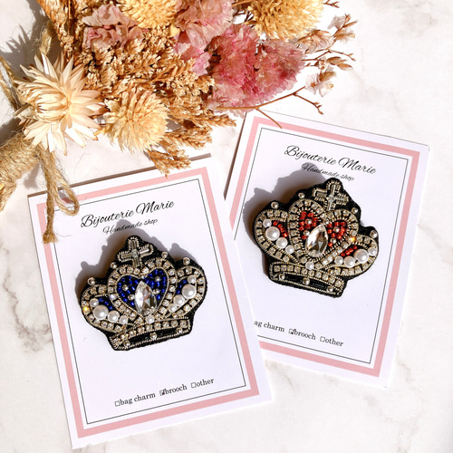 ビーズ刺繍 ✳︎煌めきの王冠(レッド)✳︎ /キング/冠/王様/キラキラ  