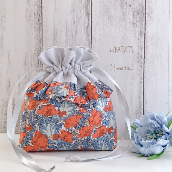 大人可愛い♡フリル巾着ポーチ】リバティタナローン クレメンティナ  