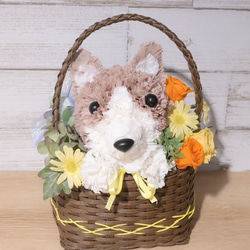 フラワーペット【ペット選べる・イエローバスケット】犬 猫 花 プリザーブドフラワー ペット お供え 母の日 誕生日 5枚目の画像