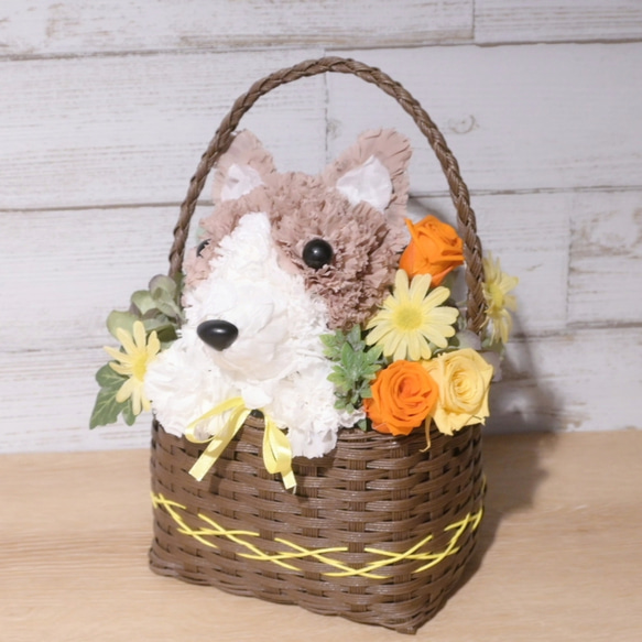 フラワーペット【ペット選べる・イエローバスケット】犬 猫 花 プリザーブドフラワー ペット お供え 母の日 誕生日 9枚目の画像
