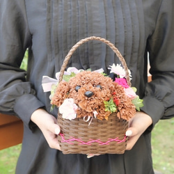 フラワーペット【ペット選べる・イエローバスケット】犬 猫 花 プリザーブドフラワー ペット お供え 母の日 誕生日 8枚目の画像
