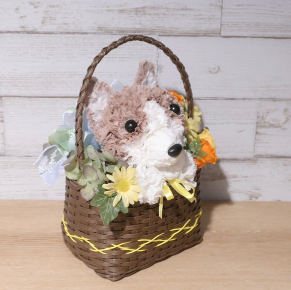 フラワーペット【ペット選べる・イエローバスケット】犬 猫 花 プリザーブドフラワー ペット お供え 母の日 誕生日 10枚目の画像