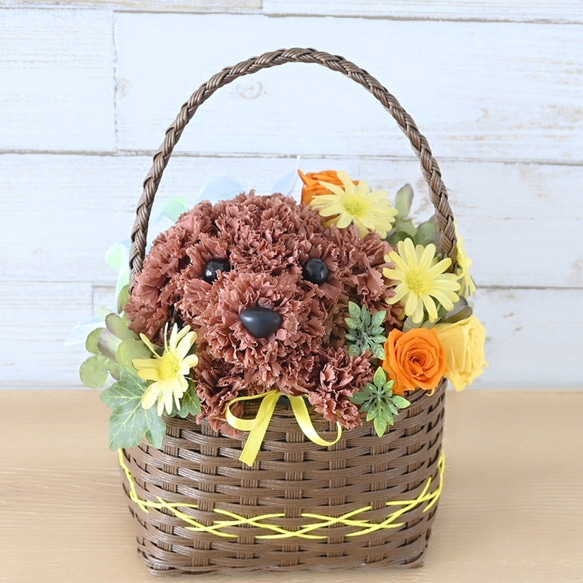 フラワーペット【ペット選べる・イエローバスケット】犬 猫 花 プリザーブドフラワー ペット お供え 母の日 誕生日 7枚目の画像