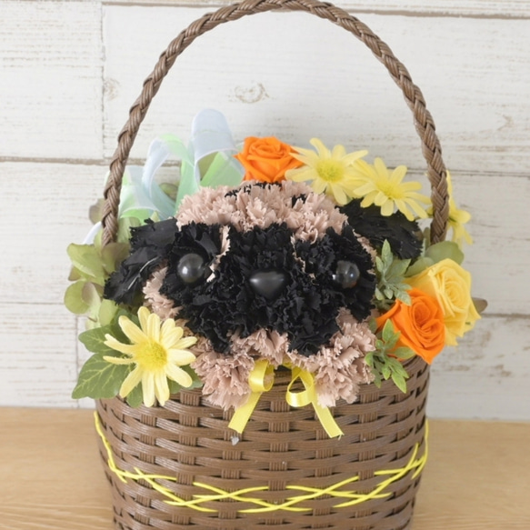 フラワーペット【ペット選べる・イエローバスケット】犬 猫 花 プリザーブドフラワー ペット お供え 母の日 誕生日 6枚目の画像