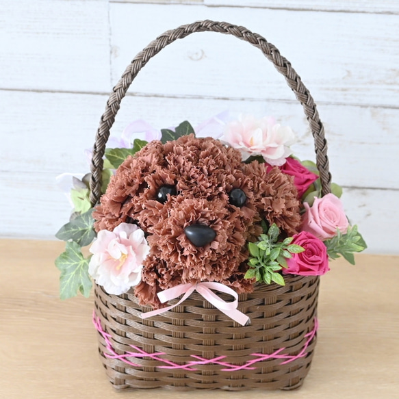 フラワーペット【ペット選べる・ピンクバスケット】犬 猫 花