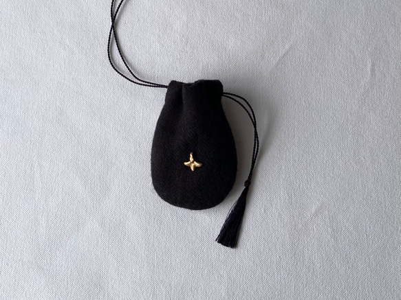 ミニ巾着 巾着 お守り袋 ペンダント / Black / cord color：black 巾着
