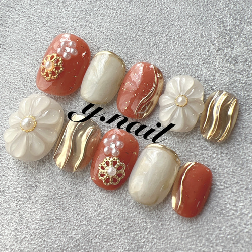 成人式ネイル/ぷっくりフラワーネイル/和装ネイル/袴ネイル/成人式  