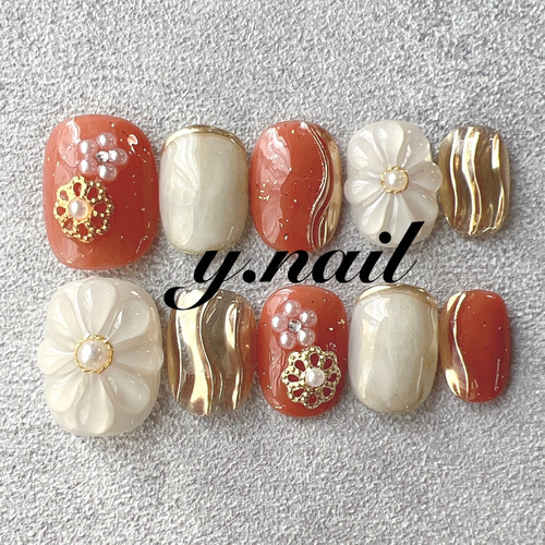 成人式ネイル/ぷっくりフラワーネイル/和装ネイル/袴ネイル/成人式  