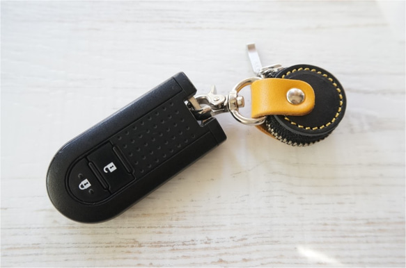 丸（チョコ）×カブセ（オレンジ）★コインケース★（牛革製）全50色 5枚目の画像