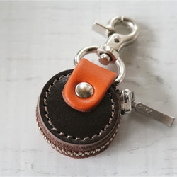 丸（チョコ）×カブセ（オレンジ）★コインケース★（牛革製）全50色 1枚目の画像