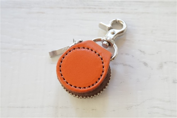 丸（チョコ）×カブセ（オレンジ）★コインケース★（牛革製）全50色 2枚目の画像