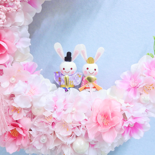 特集掲載 再販10＊満開の桜・桃の花 三日月リース うさぎ (お雛様